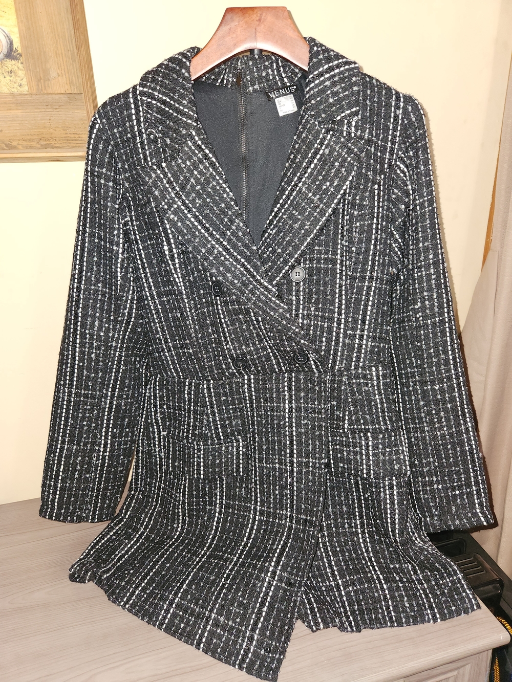 NWOT VENUS Black and White Tweed Romper Jumpsuit